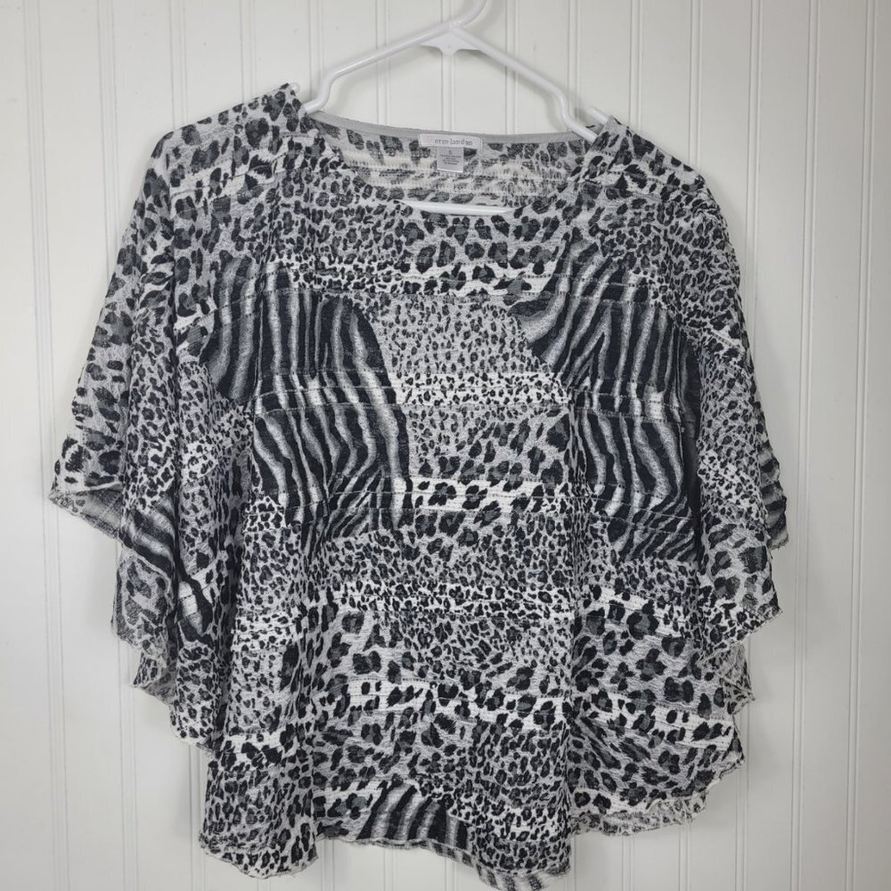 ERM London Top/Flutter Short Sleeves/Animal Print Women's S